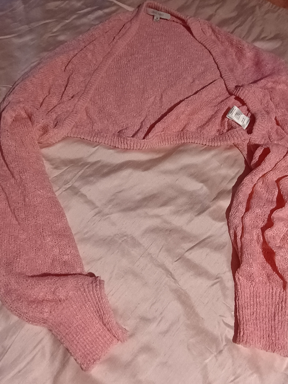 Light Pink Cropped Bolero Shrug - Women's Open Front Knit